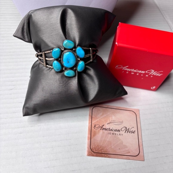 AMERICAN WEST Sterling Silver Kingman Turquoise 7-Stone Statement Cuff Bracelet - Picture 1 of 5